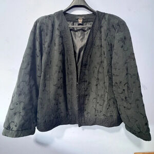Silkland 100% silk woman's  size 3x black blazer with shoulder pads vintage‎